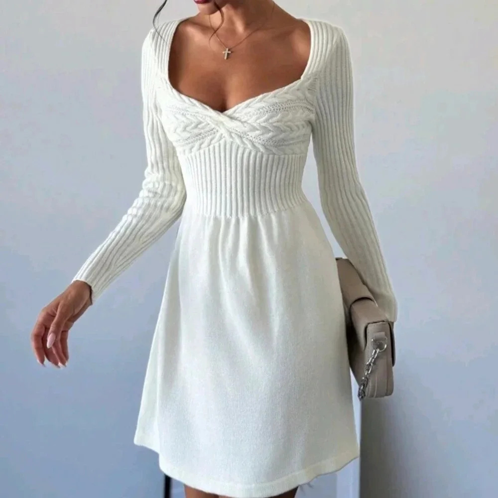 Knotted Front A-Line Long Sleeve Sweater Mini Dress - Picture 5 of 5